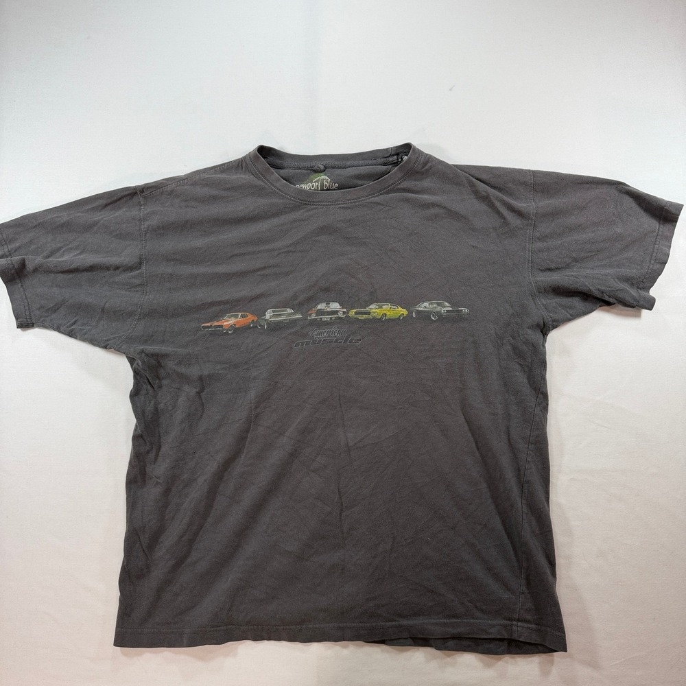 Newport Blue Mens American Muscle Car Graphic T-Shirt Charcoal Gray XL